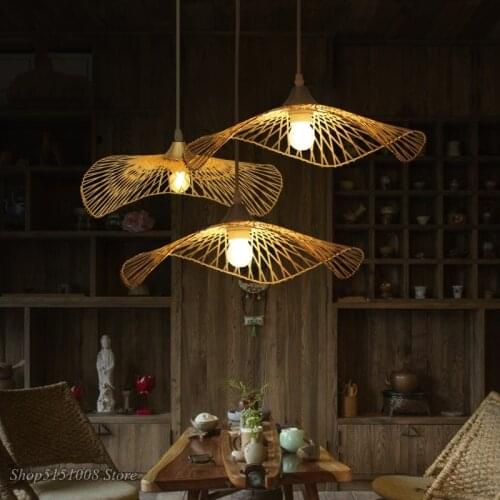 Japanese bamboo pendant lights creative art straw hat pendant lamp restaurant clothing store flying saucer Suspension Luminaire
