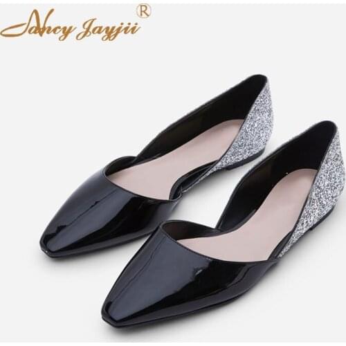 Patent leather ladies ladies flat shoes round toe shallow mouth party fashion casual elegant mature plus size Nancyjayjii 2019