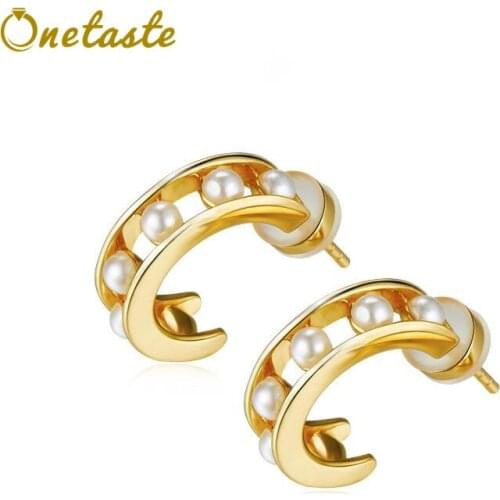 925 Sterling Silver Gold Plated Shell Pearl Stud Earrings C Shape 2021 New Korean Style Trend Fashion Earring Girls Women Gift