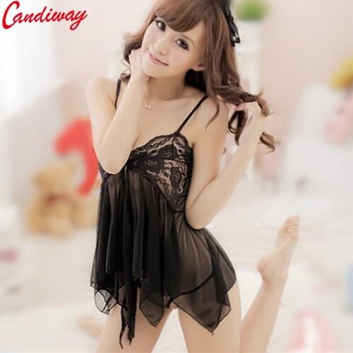 Candiway Sexy Black Lace night dress Hollow Out Sex Erotic Bodycon women Sheath dress Backless underwear dress evening Clothes