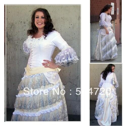 1860s Romantic White Civil War Southern Belle Ball Gown evening Dress/Victorian/Scarlett Lolita dress US6-26 V-3487