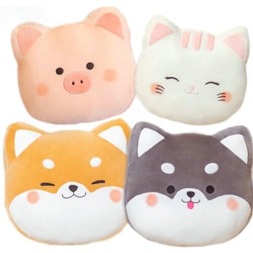 40cm Cute Shiba Inu Dog Husky Big Head Plush Pillow Cartoon Stuffed Animals Pink Piggy White Cat Sleeping Nap Pillow for Kids