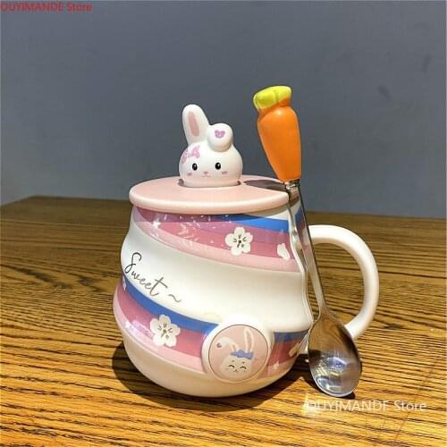 420ml Creative Personality Rabbit Ceramic Coffee Mug Female Student Cute Water Cup Office Couple Gift Cup