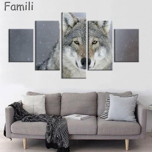 5 Pcs/Set Modern Canvas Prints Artwork Wolf Painting For Living Room Decor Wall Pictures Painting On Canvas (Unframed)