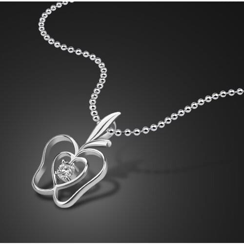 Authentic 100% 925 Sterling Silver Plant Apple Pendant Necklace Lobster Clasps Bead Chain18-36 Inch Women Simple Jewelry