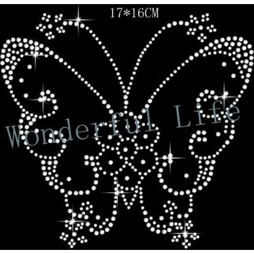 Free shipping hot fix rhinestones Iron on heat transfer design butterfly image
