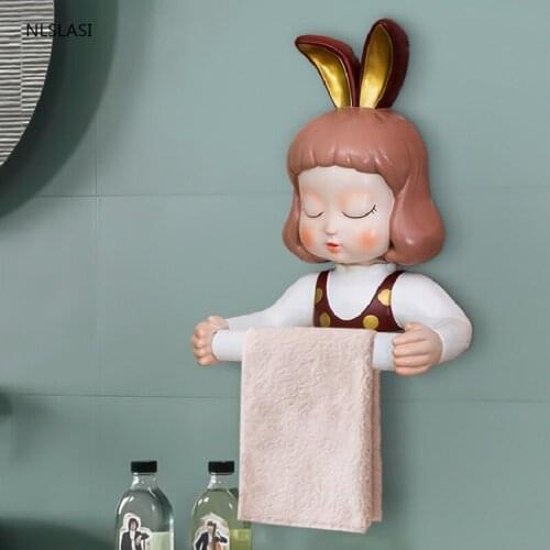 Toilet Paper Holder Cartoon Girl Resin Tissue Bracket Punch-free Roll Paper Shelf Bathroom Accessories Paper Towel Towel Storage