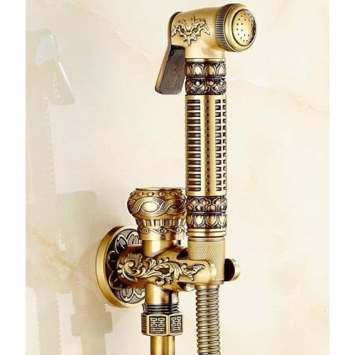 European Antique Copper Toilet Spray Gun Faucet Bidet Bidet Flusher Set Angle Valve Hand Held Bidet Sprayer for Toilet