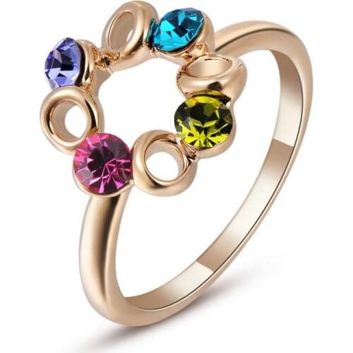 Italina Rigant Jewellery Rose Gold Color Colorful Flower Rings for Women With Austrian Crystal Stellux Top Quality #RG95242