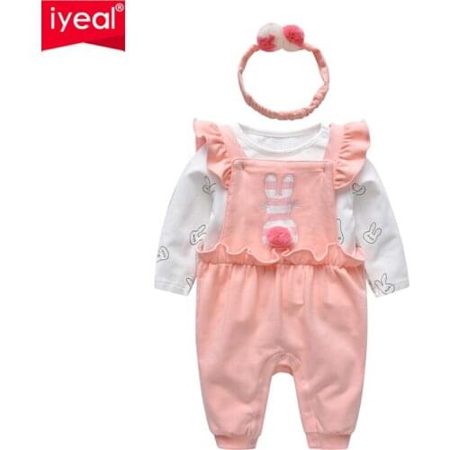 IYEAL Baby Girl Clothes Set Newborn Baby Rompers with Ruffles +Cotton White T-shirt + Headband Toddler Infant Girls Clothing