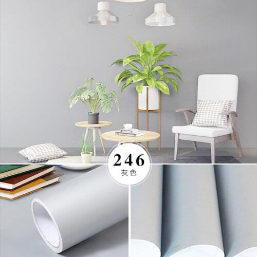 Matt Gray Home Decorative Peel & Stick in Roll Waterproof Wall Stickers PVC Self-adhesive Wallpaper Living Room Wall Decor Tags