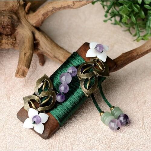 Copper accessories Pin New Original handmade Aventurine wooden brooch ,New Ethnic brooch jewelry purple crystal vintage brooch