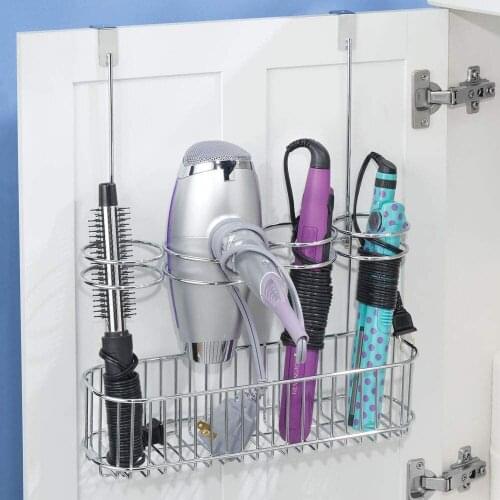 Metal Over Door Bathroom Hair Care & Styling Tool Organizer Storage Basket for Hair Dryer, Flat Irons, Curling Wands