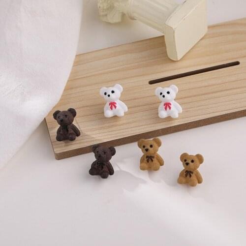 Three-dimensional Cute Resin Bear Raccoon Earring Stud White Yellow Brown Animal Earring Fashion Women Jewelry Korea