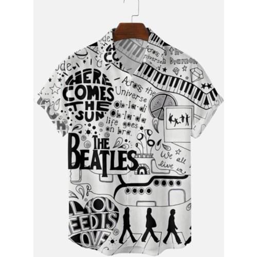 2021 Summer Men Casual Shirt Letter Pattern Stitching Element Printed Short Sleeve Button Up Shirts Beach Tops Chemise Homme