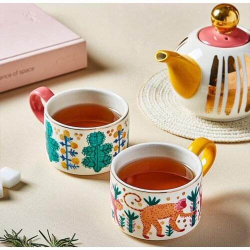 Europe Ceramic Teapot and Cups Set Tea for One with Infuser Service For 2 Home Decor Teapots Vintage Tea Party Set Gift