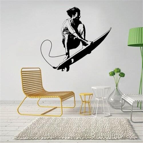 Surf Wall Sticker Baby Nursery Kids Room Summer Beach Man Surfing Sport Wall Decal Living Room Bedroom Vinyl Home Decor WL249