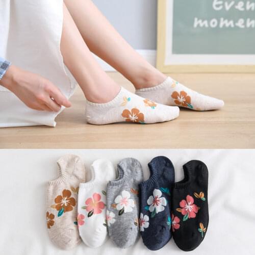 2 Pairs Flowers Socks Womens Socks Shallow Mouth Kawaii Cute Cotton Skarpetkie Damski Korea Style Floral Invisible Socks