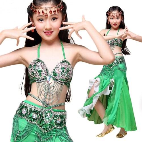 Newest Stage Performance Oriental Belly Dancing Clothes 3-piece Suit Bra, Belt, Skirt Children Belly Dance Costume for Girls