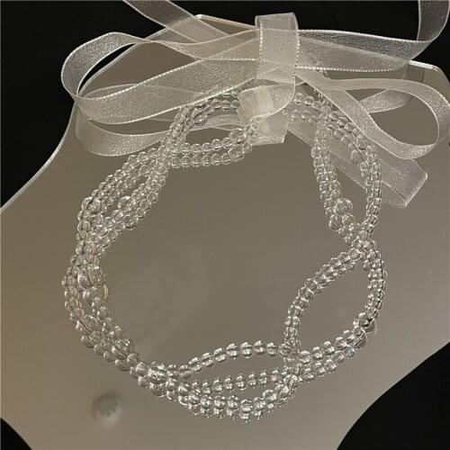 Origin Summer Exquisite Fairy Crystal Beaded Pendant Necklace for Women Girls Trendy Lace Bowknot Double-Layer Necklace Jewelry