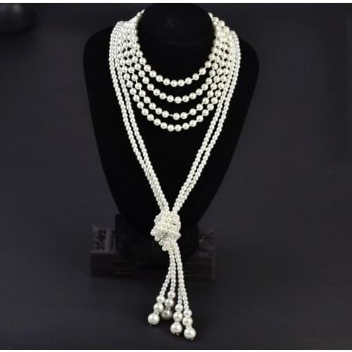 15 Ecoparty Art Deco Fashion Faux Pearls Necklace 1920s Flapper Beads Cluster Long Pearl Necklace for Gatsby Costume Party