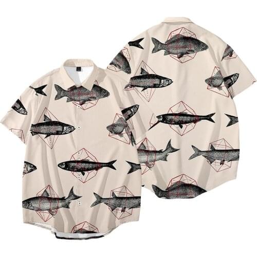 Casual Fish Printed Short Sleeve Shirt Men Beach Streetwear Hawaii Fashion Harujuku Shirts for Men Oversize XXS-6XL