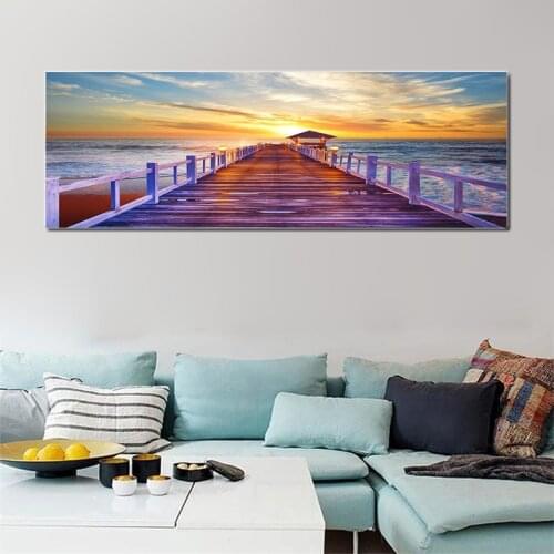 Modern Landscape diamond painting picture of rhinestones 3d diy Diamond embroidery Bridge Sunset Ocean Painting Wall Art,GG4668