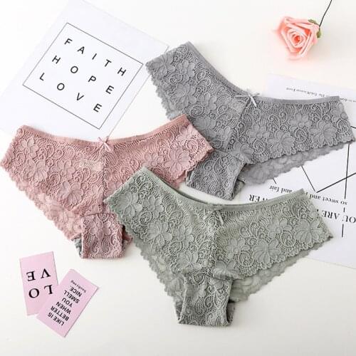 Fashion Sexy Women G-string Lace Floral Cotton Low Waist Thongs Ladies Soft Bowknot Underwear Briefs Female Clothing Accessories