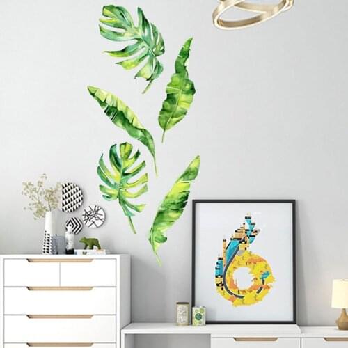 Tropical green plants big leaf wall stickers home living room bedroom study decoration wall decal Vinyl wallpaper sticker