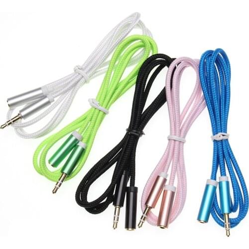 Universial 3.5mm Audio Cable 1M Nylon Car AUX Cabel 3.5 mm Jack Phone Extension Cable for Car Tablet Smartphone Headset 500pcs