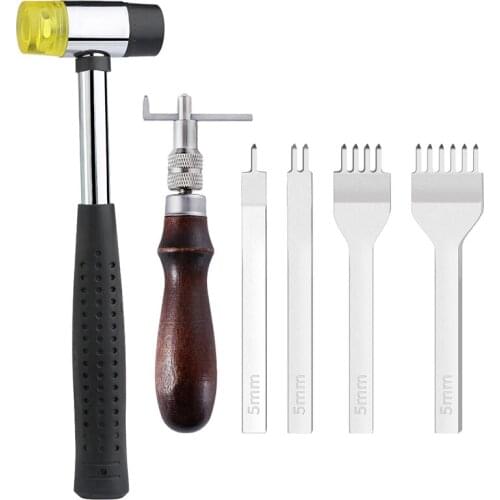 LMDZ Grooving Device DIY Leather Tool Stainless Steel Hole Chisel Graving Stitching Punch Tools With Face Tap Rubber Hammer