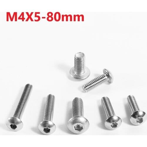 4mm 304 Stainless Steel Hexagon Socket Pan Head Screws M4 x 5 6 8 10 40 45 55 60 65 70 75 80 mm Cup Head Hexagon Socket Bolts