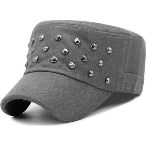 XdanqinX 2020 New Autumn Winter Womens Warm Hats Novelty Mens Flat Cap Woolen Army Military Hat Handmade Rivet Brands Caps