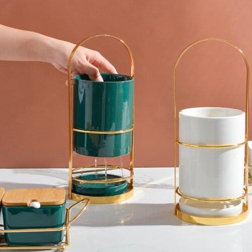 Iron Art Ceramics Chopstick Holder Home Kitchen Supplies Tableware Storage Tank Drain Rack Cutlery Storage Box Kitchen Organizer