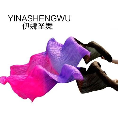 New Arrivals Stage Performance Dance Fans 100% Silk Veils Colored Women Belly Dance Fan Veils (2pcs) black +purple+rose