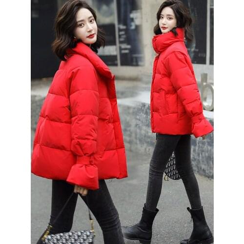 2020 Womens puffer jacket winter plus size coat zipper solid color wide-waisted Casual thick warm