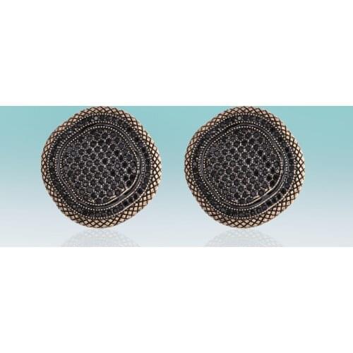 New Vintage Geometric Black Color Zinc Alloy Mosaic Rhinestone Stud Earrings for Women Jewelry Statement Classical Gift