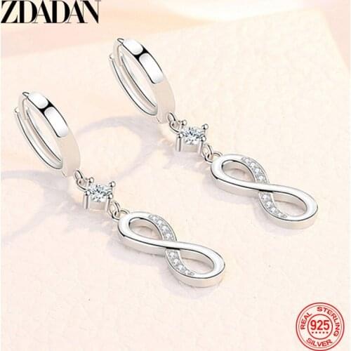 ZDADAN 925 Sterling Silver Curve Eight Long Dangle Earrings For Women Fashion Party Jewelry Gift