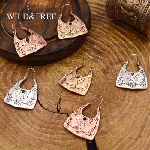 Wild&Free Vintage Alloy Geometric Dangle Earrings For Women Antique Gold Carving Arrow Statement Hook Drop Earring