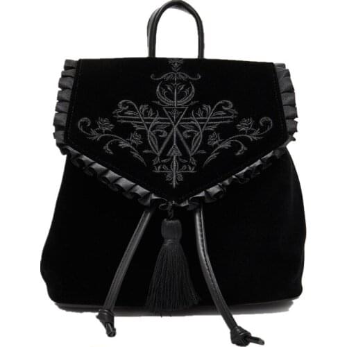 The New Harajuku Velvet Backpack Women Gothic Magic Embroidery Black Punk Style Ladies Backpack Travel Bags Shoulder Bag