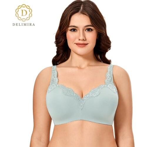 DELIMIRA Womens Smooth Full Coverage Lightly Padded Underwire No Show Supportive Lace T-shirt Bra Plus Size