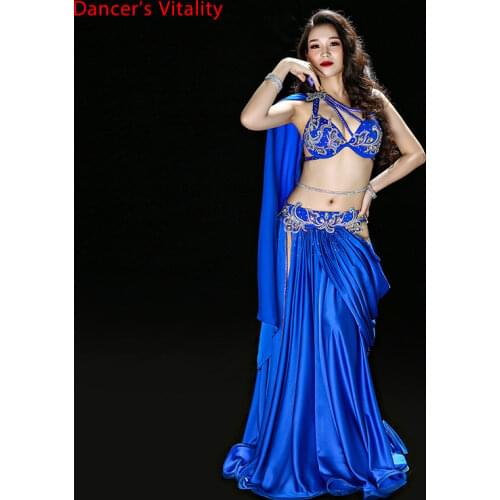 Pre Sale Luxury Women Oriental Dance Performance Costume Red Bellydance Show Wear Handmade With Long Wings Sleeve Red