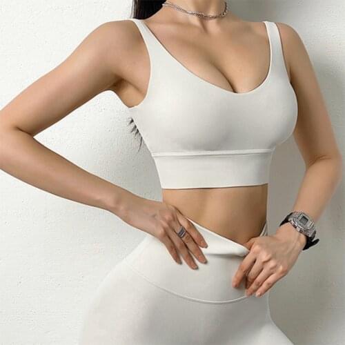 Nylon Yoga Bra Women Fitness Gym Bra Sexy Deep V Neck Crop Tops Breathable Running Workout Bra Female Sports Underwear