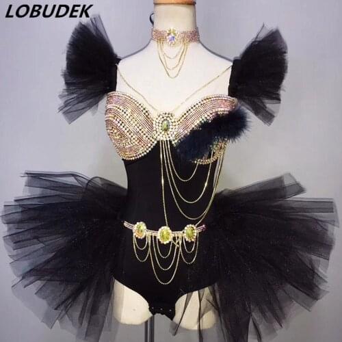 Women Stage Wear Gold Rhinestones Bodysuit Sexy Bar Female DJ DS Costume Party Show Outfit Model Catwalk Performance Dance Wears
