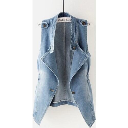 Denim vest Women 2019 spring Autumn New Casual Slim Solid Jacket Sleeveless Suit Collar Vest Coat Plus Size 3XL Outwear Top