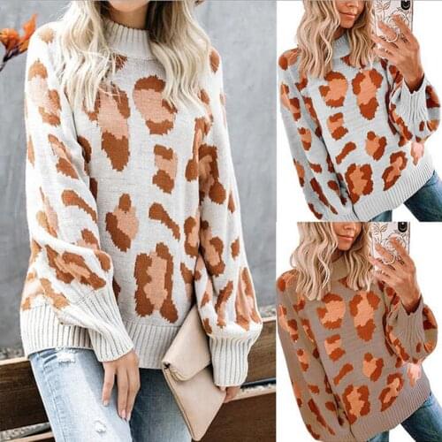 Winter Sweater Leopard Patchwork Women Jumpers Thick O Neck Pull Femme Sweaters LadyLoose Casual Knitted Cotton Womam Pullover