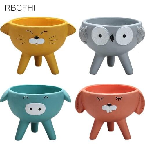 1PC Cartoon Animal Ceramic Flowerpot Owl Rabbit Cat Pig Ceramic Succulent Plant Pot Vase Animal Sculpture Home Garden Decoration