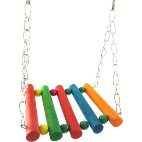 1pc Funny Rainbow Squirrel Totoro Hamster Bird Ladder Hanging Wood Bridge Pet Gerbil Parrot Hanging Wooden Swing Climbing Toys