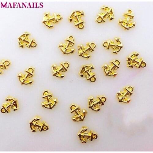 100PCS/bag 3D Nail Art Rhinestone Charm Anchor Shape Silver | Gold Glitter Nail Charms Alloy Decoration Nail Supplies DJS03-5