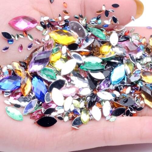 3x6mm 2000pcs Many Colors Acrylic Flat Back Marquise Earth Facets Acrylic Shape Glue On Beads Decorate Diy